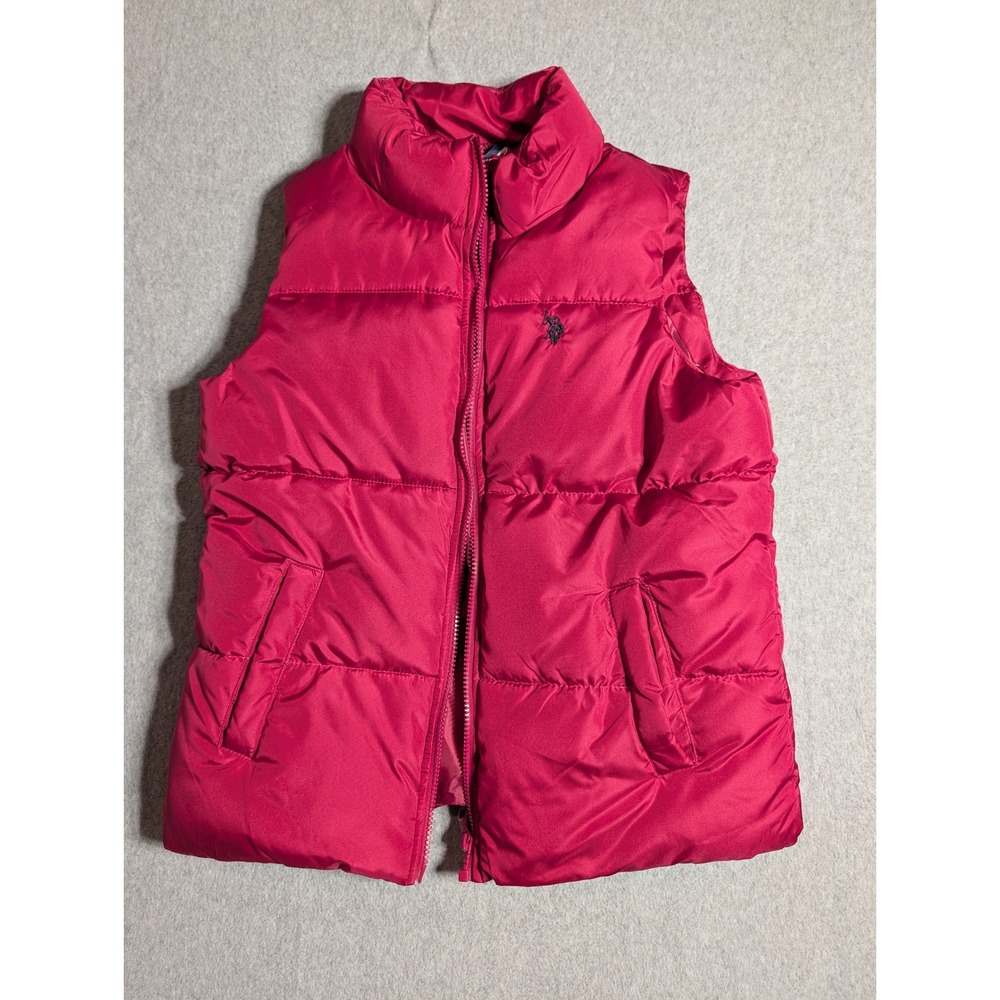 US Polo Assn Puffer Vest Magenta Pink Quilted Zip Up Sleeveless Jacket Small